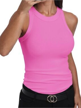 Sleeveless Ribbed Tank Top - Pink
